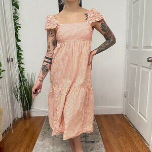 Derek Lam Stripe Midi Dress Cap Sleeve Size 0 Orange/White
